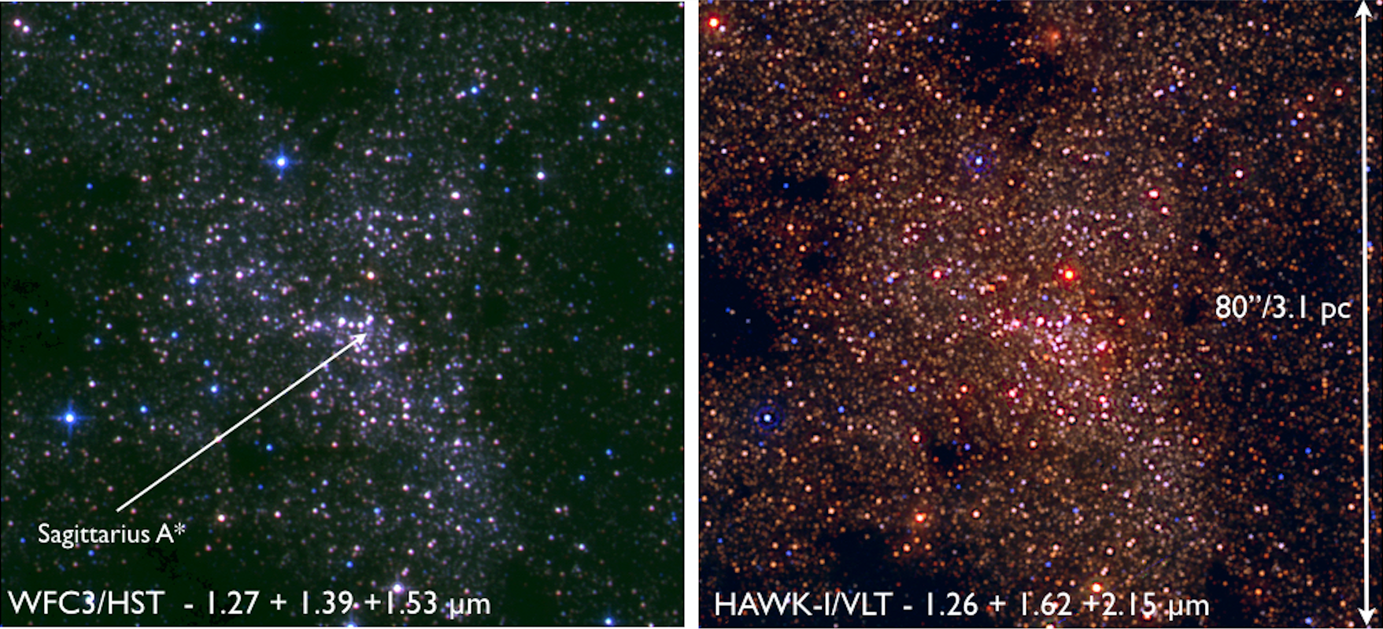 Comparison between images of the same GC region from WFC3/HST and HAWK-I/VLT speckle holography.